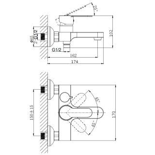 Смеситель для ванны с коротким изливом RUSH Tenerife (TE2835-44)